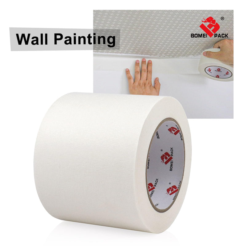 [Australia - AusPower] - BOMEI PACK 4 inch White Masking Tape, Paint Masking Paper, 55 yds Length x 4" Width, Multi-Surface Adhesive Painting Tape, for Painting, DIY, Arts, Crafts, Labeling 4 inches x 55 Yards 
