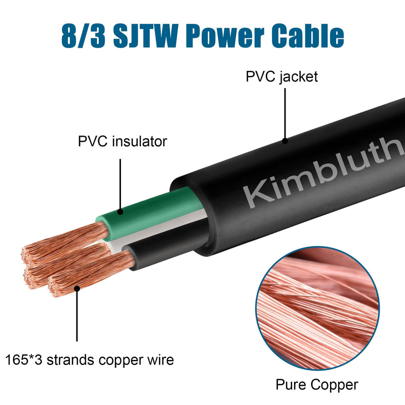 8 Gauge 3 Conductor Wire SJTW Outdoor Extension Power Cable 5FT, 8/3 Wire Heavy Duty Pure Copper Electrical Wire for Lawn, Battery, Automotive, Outdoors 8 Gauge 5FT 3C