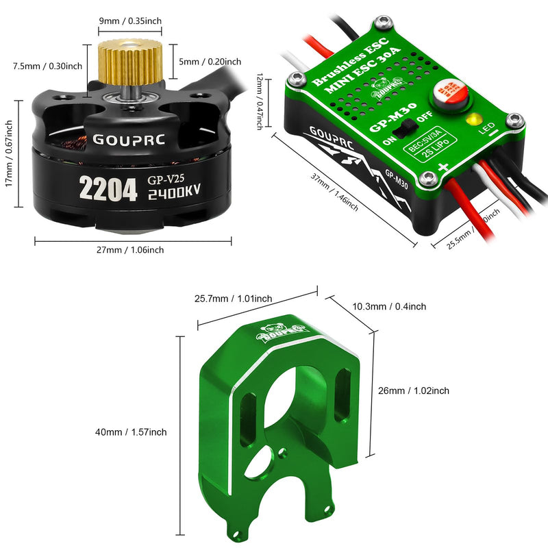 GOUPRC 30A Brushless ESC & 2204 2400KV Brushless Outrunner Motor with Mount Combo Kit for SCX24 Axial 1/24 Remote Control Crawler Truck Car Green With Motor Mount