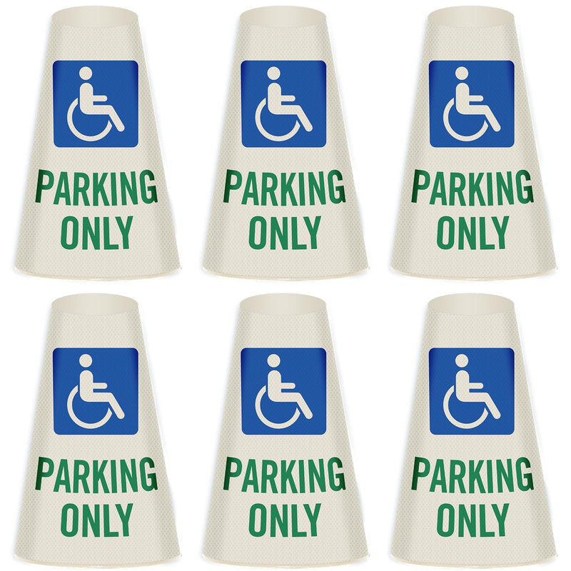 SmartSign 6-Pack "Handicapped Parking Only" Reflective Cone Message Sleeve Collar with Symbol, 360-Degree Visibility, Non-Adhesive Vinyl Signs for Traffic Safety Cones, 3-Side Print [Cone Not Included] Pack of 6 Handicapped Parking Only