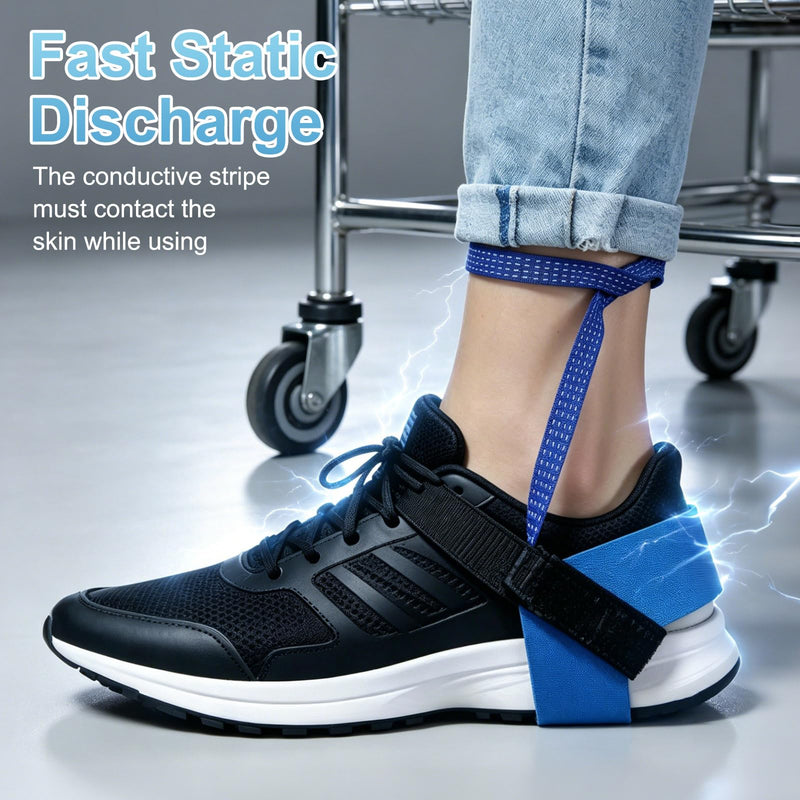 MECCANIXITY 4 Pcs ESD Heel Strap, 1M Ohm 50cm Conductive Tape Anti Static Heel Grounder Adjustable for Electronics Workshop Lab Protection Against Electric Shock, Blue Black