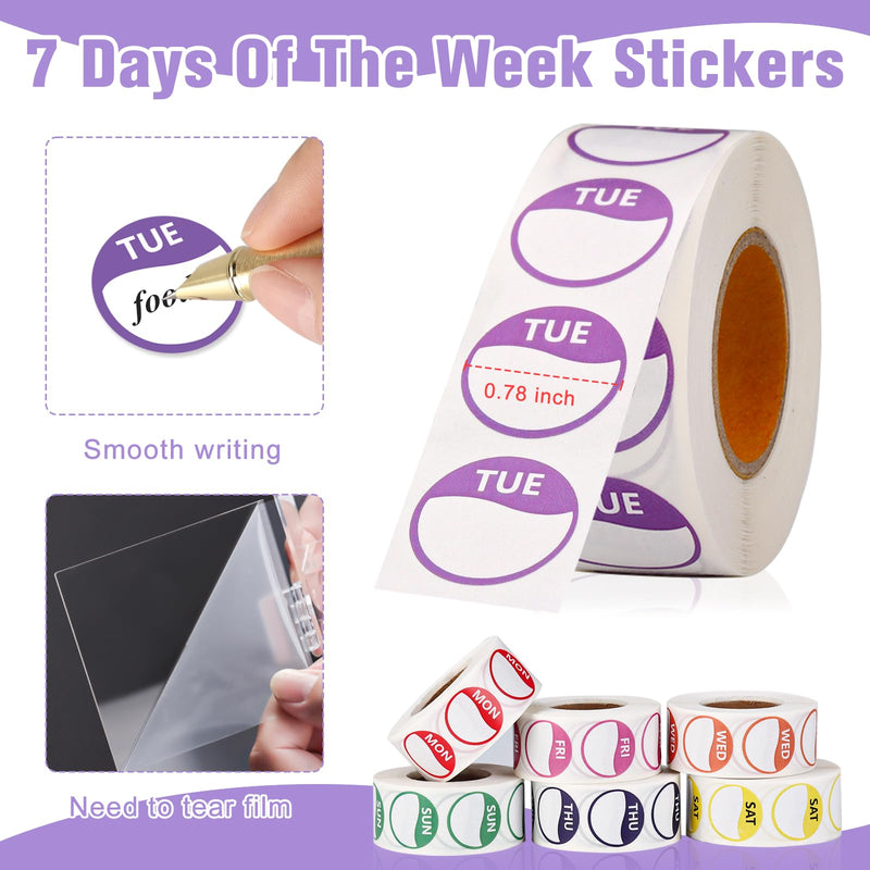 3500 PCS 7 Days of The Week Stickers 0.79 Inch Sticker Roll Dispenser Holder Acrylic Day Dot Dispenser Food Date Labels Stickers Monday to Sunday for Kitchen Restaurant Expiration Date 0.79 Inch Label Round Label