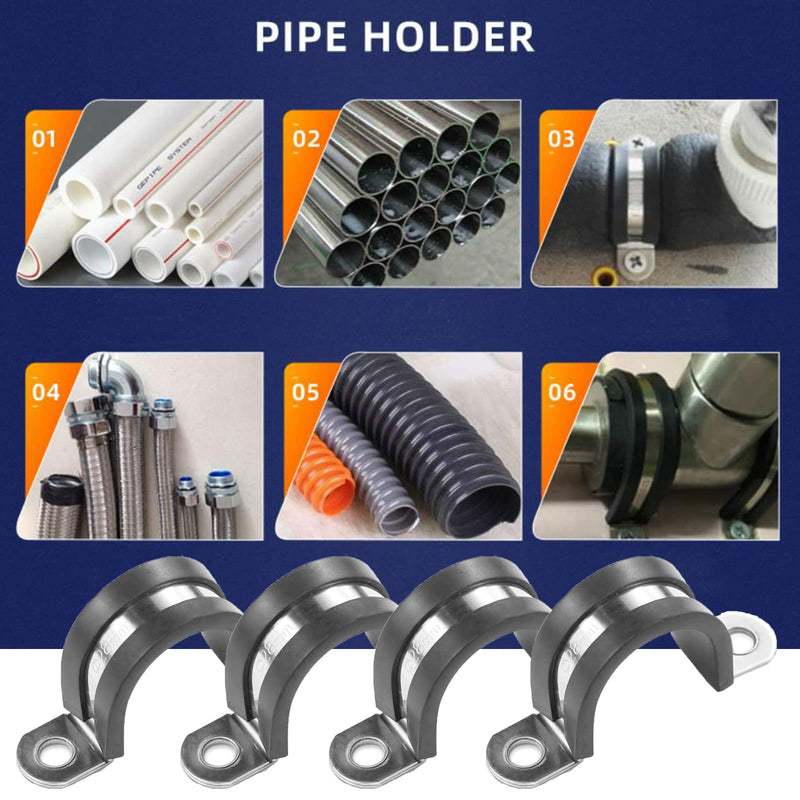 [Australia - AusPower] - 10pcs 30mm 2 Hole U-Tube Strap Clamp, 304 Stainless Steel with EPDM Rubber Lined Clip, Double-Layer Gaskets Rubber Cushioned Insulated Clamp for Tube, Pipe or Wire Cord Installation 30mm(1.19inch) 