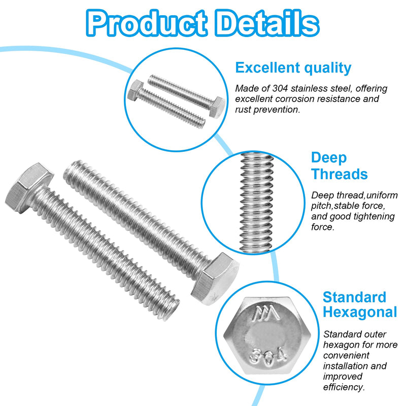 [Australia - AusPower] - Yinpecly 30Pcs 1/4-20 x 1 Hex Bolts,1/4"-20 Hex Head Cap Screws Hexagon Bolts, 304 Stainless Steel, External Hex Drive, UNC Coarse Thread Fully Threaded 1/4-20 x 1" 
