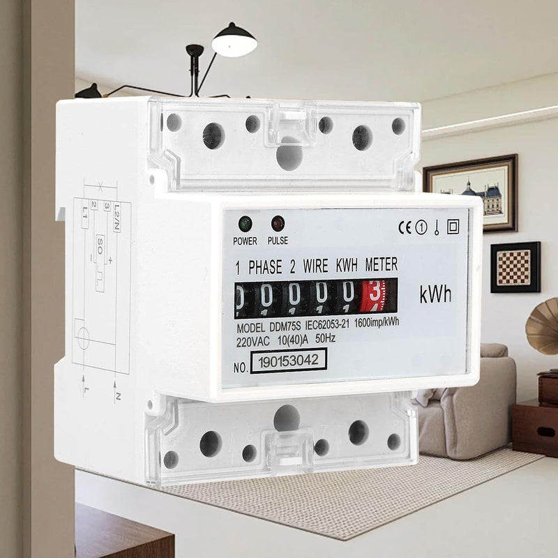 [Australia - AusPower] - Electric Meter, Single Phase 4P LED DIN-Rail Electricity Power Consumption Wattmeter Energy Meter DDM75S 10 to 40A Digital Display 