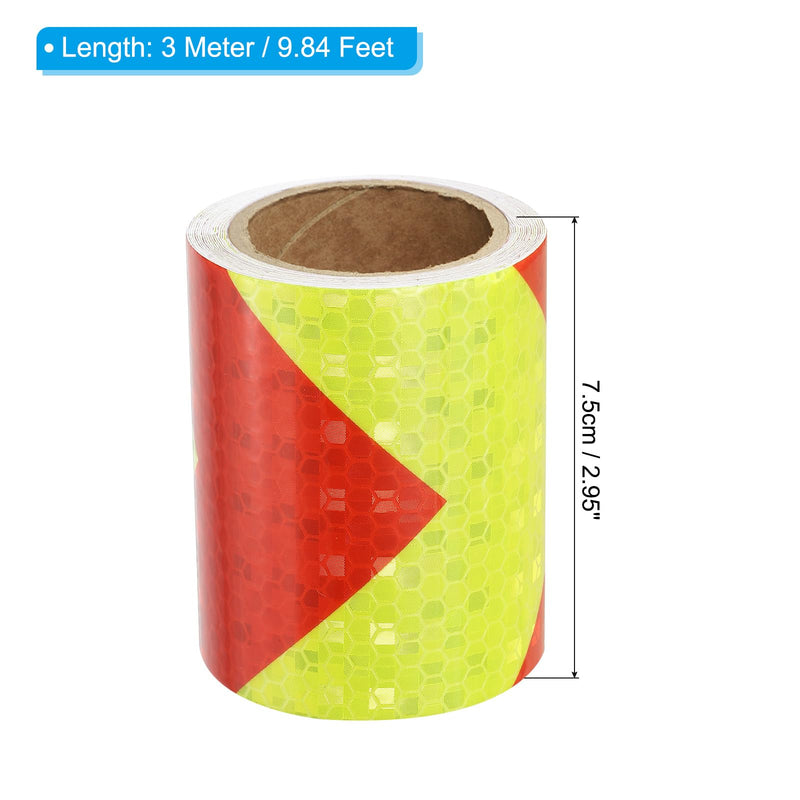 PATIKIL Reflective Tape, 1 Roll 3 Inch x 10 Ft Waterproof Self Adhesive High Visibility Caution Warning Safety Tape Reflector for Trucks Trailers Cars, Arrow Fluorescent Yellow Red 3 IN x 10 FT