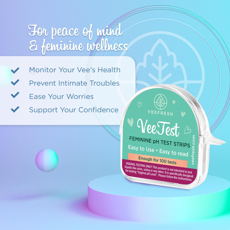 [Australia - AusPower] - VeeFresh VeeTest Vaginal pH Test Strips - 100-Piece Accurate and Easy to Use pH Balance Test Strips for Women, Compact and Discreet Vaginal pH Tester for Feminine Health Monitoring 