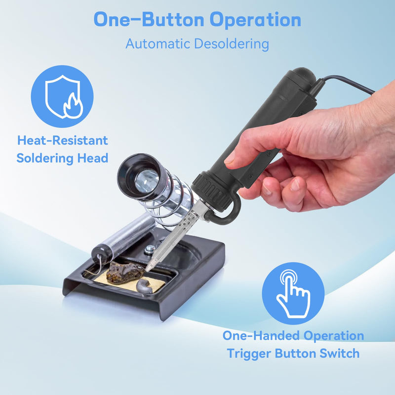 [Australia - AusPower] - Stainless Steel Soldering Suction, Desoldering Pump, Automatic Desoldering Gun with 3 Suction Nozzles, EU Plug, 220 V 350 W Iron Gun, Soldering Tool, Portable Tool for Removing Solder, Engineer Solder 