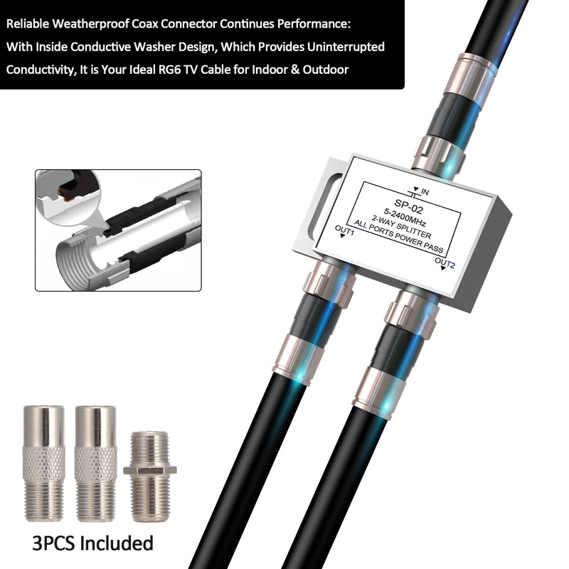 [Australia - AusPower] - 50FT RG6 Coaxial Cable with F Connector, F81 Female Extender Adapter, Low Loss High Speed Coax Cable Cord Extender for HD TV, Dish, Satellite, Antenna, TV Cable (50Feet, Black) 50 FT 