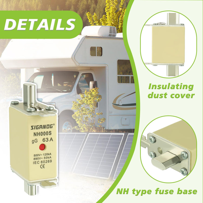 [Australia - AusPower] - SIGANDG NH Fuse Insert NH000 63A gG Front Display Combination Detector Pack of 3 