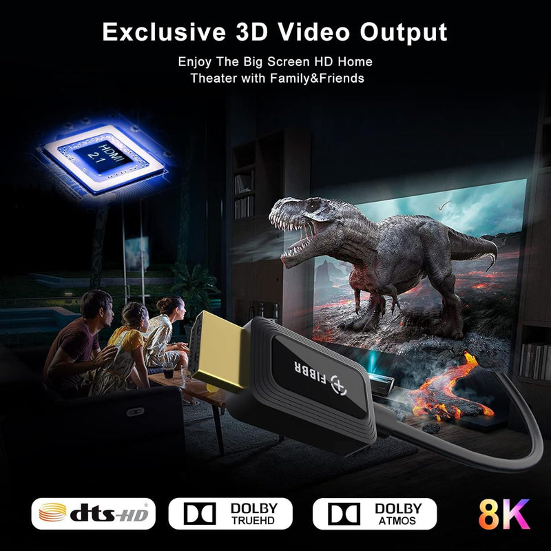 8K Fiber Optic HDMI Cable, 48Gbps Ultra High-Speed HDMI 2.1 Cable 8K@60Hz 4K@120Hz Dynamic HDR/eARC/HDCP 2.3, Directional HDMI Cord Compatible with Game Console PS5 Xbox Series X/Blu-ray/TV (30 ft) 30 ft
