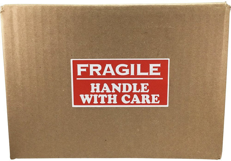 Fragile Handle with Care Labels – Red and White, 2 x 4 Inch Adhesive Stickers, 500 Total Labels Per Roll for Shipping, Packaging, Warehouses, and Inventory – Made in the USA