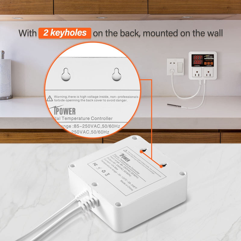 [Australia - AusPower] - iPower Digital Temperature Controller, 1200W 10A Dual Outlet Thermostat Plug, 2-Stage Heating/Cooling Mode, for Seed Germination, Reptiles, Brewing Breeding, Fermenter Greenhouse 