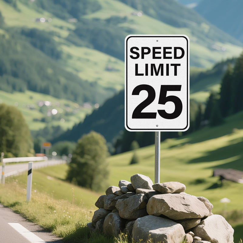 2 Pack Speed Limit 25 MPH Sign 18 × 12 Inches Reflective Weatherproof Aluminum Metal Traffic Satefy Signage with Pre-Drilled Holes for Indoor Outdoor Use