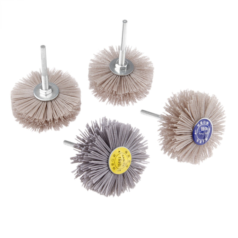 [Australia - AusPower] - Mtsooning 4Pcs 4 Sizes 80# 120# 180# 240# Nylon Wheel Brush, Abrasive Grinding Head with 6mm Threaded Shank Assortment Kit,Sanding Mop Abrasive Wheel for Removing Rust and Painting 