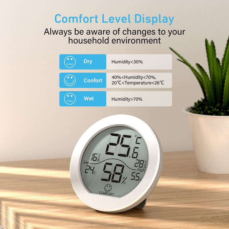 Digital Hygrometer 3 Pack Room Thermometer and Humidity Gauge LCD Hygrometer with Max and Min Records (White) White TH1 x3