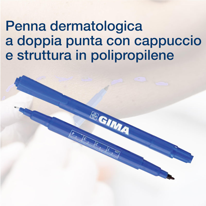 Gima - Dermatological double pen with cap structure made of polypropylene, tip made of polyester fibre, 10 pieces, 33179