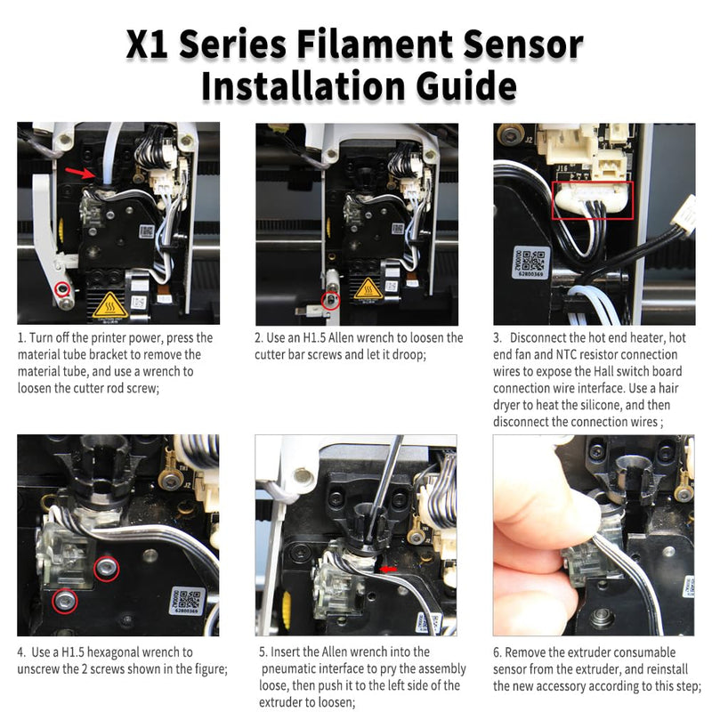 Extruder Filament Sensor for Bambu Lab 3D Printer X1C/X1/X1E/X1 Carbon, Bamboo LAB Original Upgraded 3D Printer Accessories for X1 Series