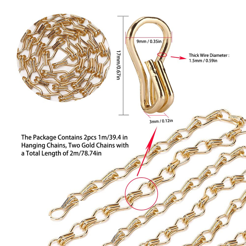 [Australia - AusPower] - 2PCS Decorative Chain, Hanging Gold Chain, DIY Chandelier Decor Chain, Metal Chain for Home Office Decorative (2m/78.74in) 