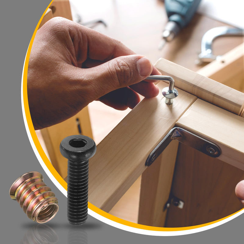 [Australia - AusPower] - uxcell 24Sets M6 x 25mm Furniture Screw Threaded Inserts for Wood, M6 x 15mm Inserts Nut Bolt Fastener Connector with Hex Socket Drive Mount for Secure Joints 24 