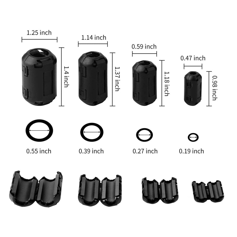 Ferrite Ring Core Black RFI EMI Noise Suppressor Cable Clip-20Pcs