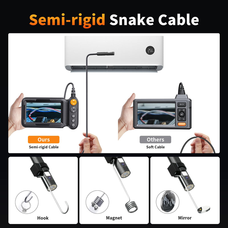 [Australia - AusPower] - Borecope with Light 5M, 5in Dual Lens Endoscope Camera with Light, Digital Inspection Camera, 7.9mm IP67 Waterproof Endoscope, 5M/16.4FT Semi-Rigid for Car Wall Plumbing-6PCS ACCS 5in Dual-Lens 16.4ft 