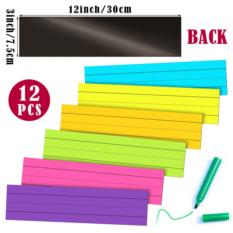 [Australia - AusPower] - 12 Pack Magnetic Sentence Strips for teachers Sentence Strips 12 x 3 Inch Magnetic Dry Erase Sentence Strips Lined Magnetic Strips Reusable Classroom Learning Tool for Office School (Multicolor) Multi Color 