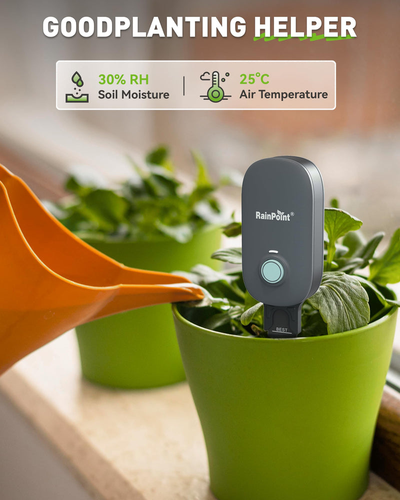 [Australia - AusPower] - RAINPOINT Bluetooth 2-in-1 Soil Moisture & Air Temp Meter, App Remote Monitoring, 20 Plant Database, Compatible with WiFi Hub TWG009 & Water Timer ITV102b 