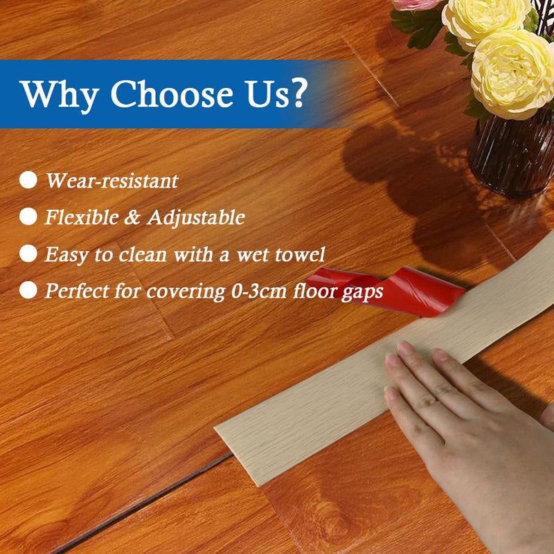 Floor Transition Strip Self Adhesive Floor Cover Strips Laminate 2" Wide Vinyl Flat Divider Transitions Elegant Wood Grain Design (5cm, 3.3Ft, Beige) 5cm, 3.3Ft