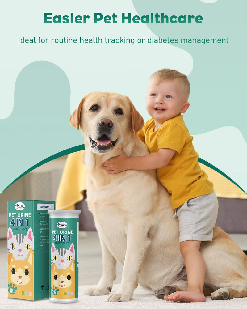 [Australia - AusPower] - Pawfly Urine Test Strips, 100 Strips, Pet Urine Testing Strips for Ketone, Glucose, Specific Gravity & pH, Urinalysis Test Strips for Vets 4 in 1 