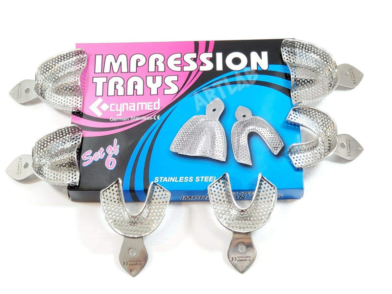 [Australia - AusPower] - Premium German Dental Autoclavable Metal Impression Trays Stainless Steel Upper Lower Dental Perforated Impression Trays Set of 6 Cyanemed 