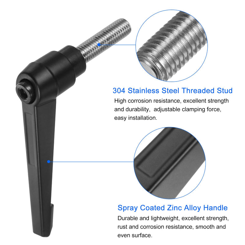 [Australia - AusPower] - uxcell 4pcs Clamping Lever Handles, M12 x 40mm 304 Stainless Steel Threaded Male Stud, Adjustable Handles Locking Quick Release Ratchet Push Button Bolt Knobs, Black 