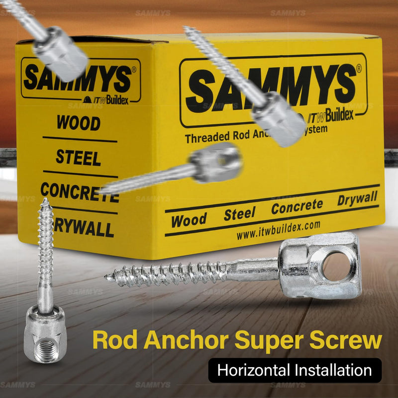 Sammys 8021957-25 1/4 x 2'' Horizontal Rod Anchor Super Screw with 3/8 in. Threaded Rod Fitting, for Wood (Pkg.=25) , Zinc 1/4 x 2"