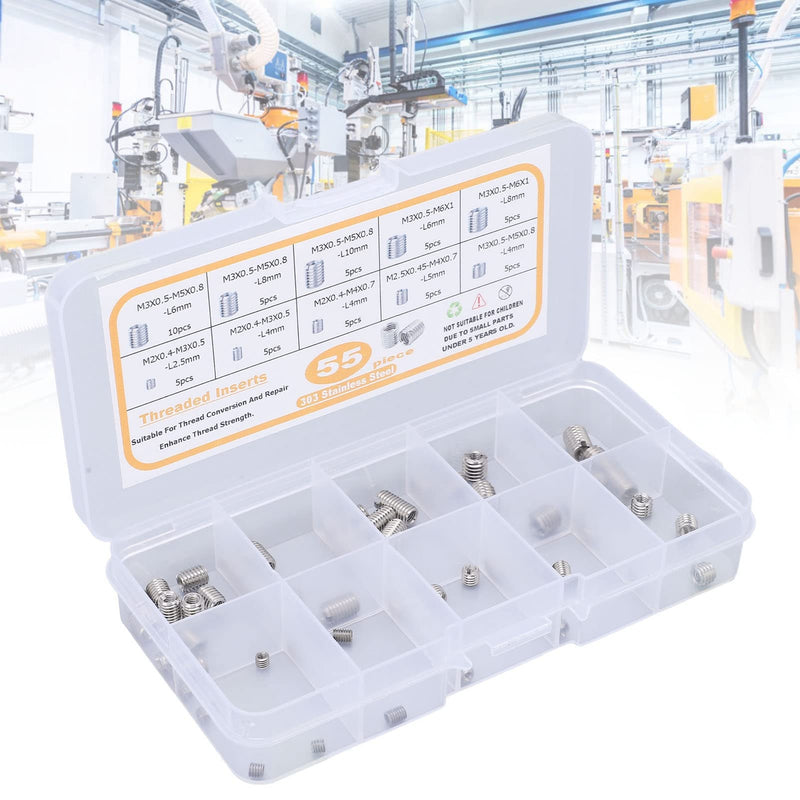 [Australia - AusPower] - 55-Piece Metric Threaded Insert Kit with Thread Reducer Nuts – Fastener Set for Metal Repair & Mechanical Assembly (M2 M2.5 M3 Assortment) 