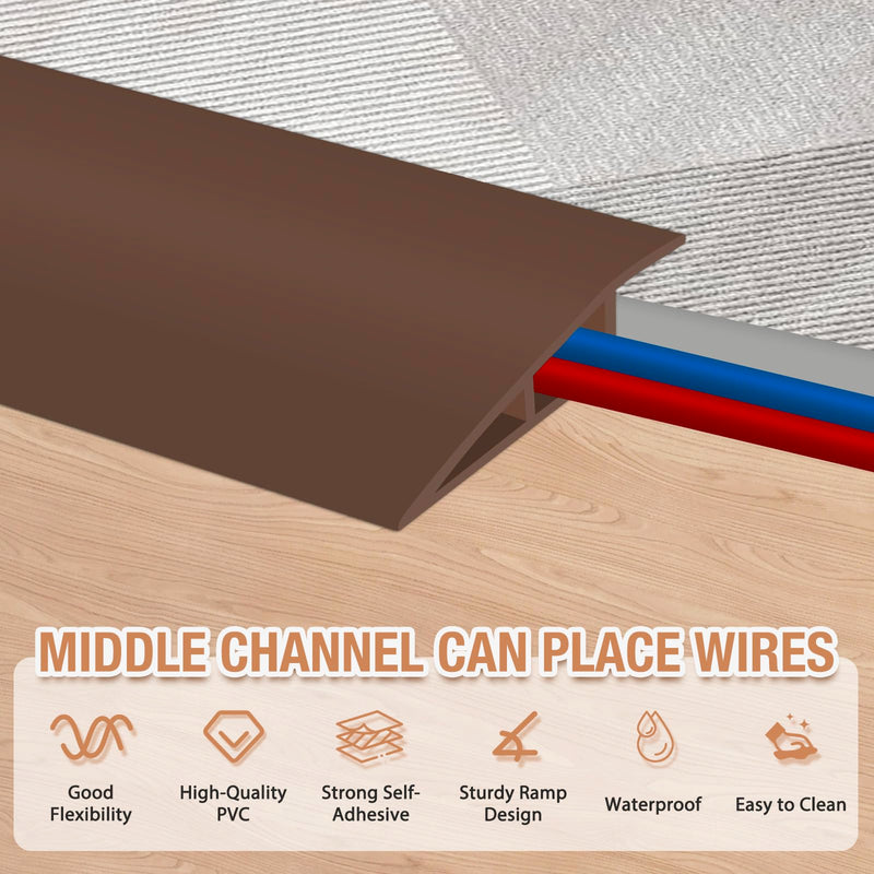 Floor Transition Strip Self Adhesive Vinyl Door Threshold for Doorways Carpet Edging Trim Overlap Edge Reducer for Laminate Floor, Carpet, Tile (Brown, 2/5" to 3/5", 6.6Ft) Brown