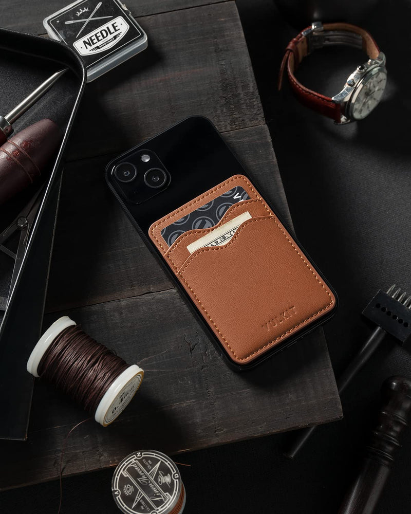 [Australia - AusPower] - VULKIT Phone Card Holder Slim Leather Adhesive Pocket RFID Blocking Credit Card Sleeves Sticker for Back of Smartphone(Brown) Brown 