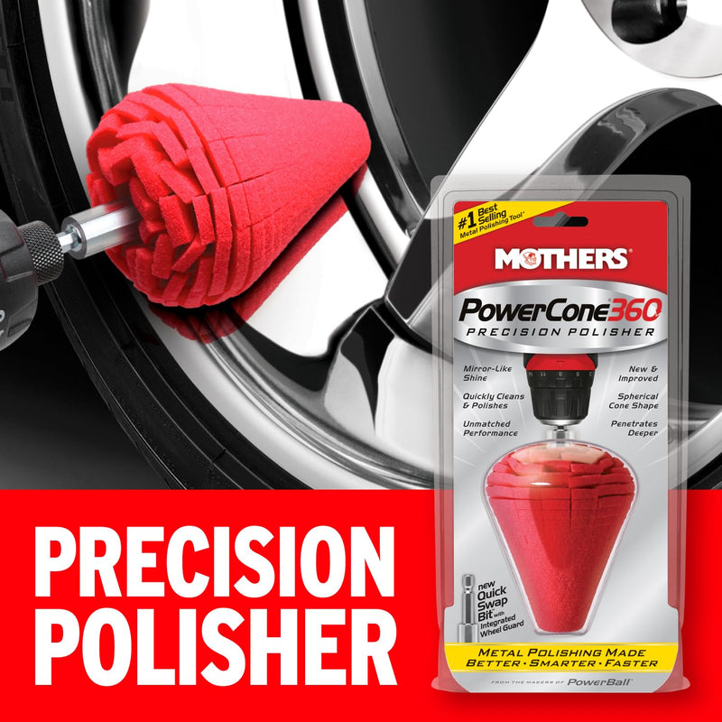 [Australia - AusPower] - Mothers PowerCone 360, Polishing Tool with Quick Swap Bit — Patented Spherical Cone for Deep, Safe Metal Polishing in Hard-to-Reach Areas — Ideal for Wheels & Curved Surfaces (05146) PowerCone 360 Metal Polishing Tool Single Unit 