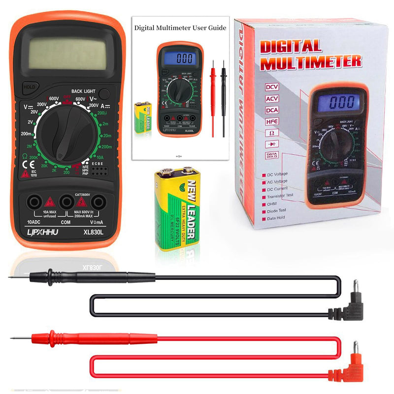 [Australia - AusPower] - Digital Multimeter Voltmeter Battery Voltage Multi Tester Continuity Ohm Volt Amp DC AC Current Resistance Diodes 2000 Counts Electrical Test Meter with Leads Backlight LCD Display Compact 