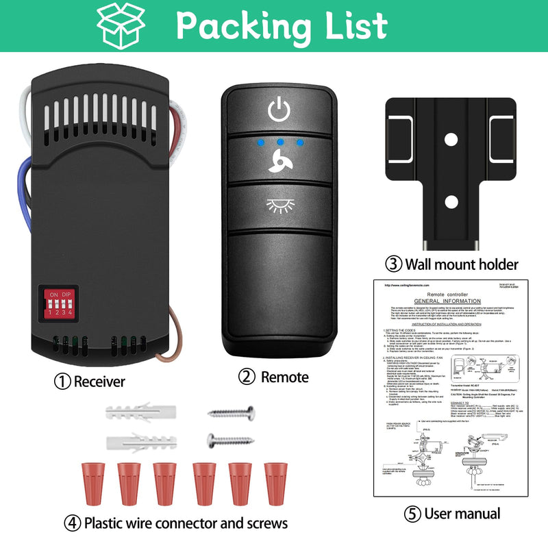 [Australia - AusPower] - Hampton Bay Ceiling Fan Remote, Universal Ceiling Fan Remote Control Kit, 3-Speed, Light Dimmer, Time Delay, Replacement for Hampton Bay Home Decorators Collection Hunter KUJCE10318, 2AAZPHD3/HD3 Remote Control Kit (Hampton Bay) 