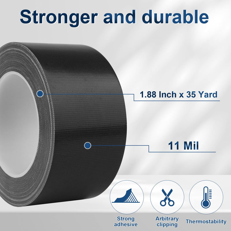 Black Duct Tape Heavy Duty, 1.88 Inch x 35 Yard Waterproof Strong Adhesive Duct Tape for Indoor Outdoor Repairs Tear by Hand, 1 Roll Black