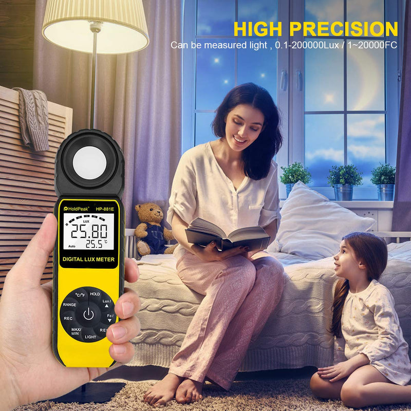 [Australia - AusPower] - Digital Light Meter (2PCS) - HOLDPEAK 881E Digital Illuminanc/Light Meter with 0.01~300,000 Lux (0.01~30,000 FC) Measuring Ranges and 270° Rotatable Detector for LED Lights and Plants Lumen Meter 2PCS(HP-881E Digital Lux Meter) 