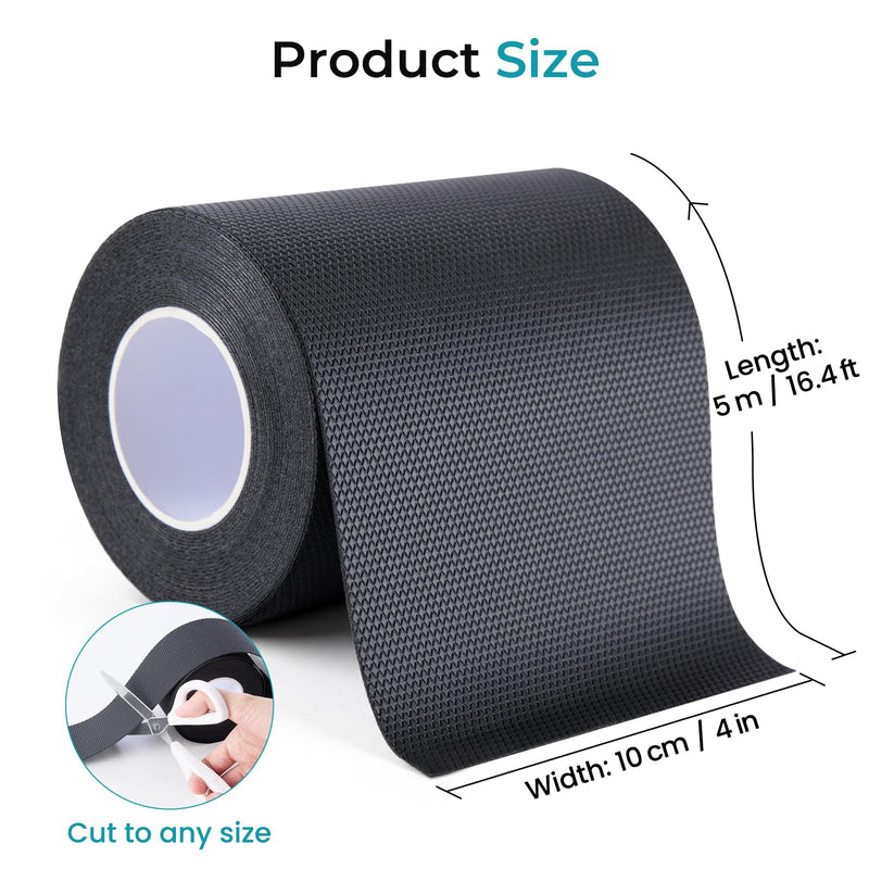 Rubber Grip Tape, Non-Abrasive Anti Slip Tape with Strong Adhesive, Waterproof Flexible Grip for Handles, Tools and Equipment, Easy to Cut, (4 in x 16.4 ft, Black) 4 in × 16.4 ft