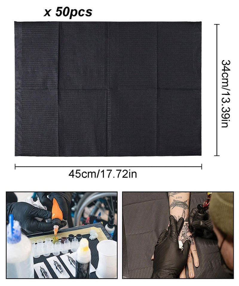 Pack of 50 Dental Bibs, Dental Bibs, Black, 45 cm x 34 cm, Disposable Dental Bibs, Tattoo Tablecloths, Clean Pad, Suitable for Catering Napkins, Tattoo Studios etc. (Black)