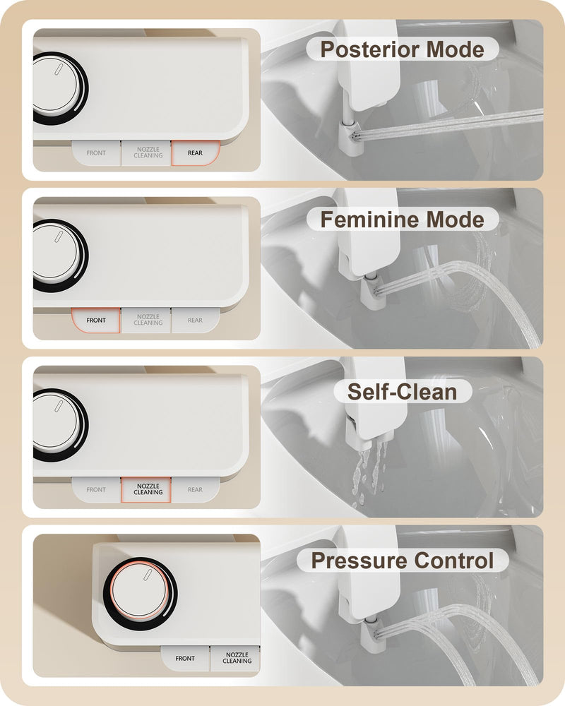 Ultra-Slim Bidet Attachment for Toilet Dual Nozzles Feminine & Rear Wash Bidet Toilet Seat Attachment Non Electric Self Cleaning Adjustable Water Pressure, Rear Wash (KB001) KB001