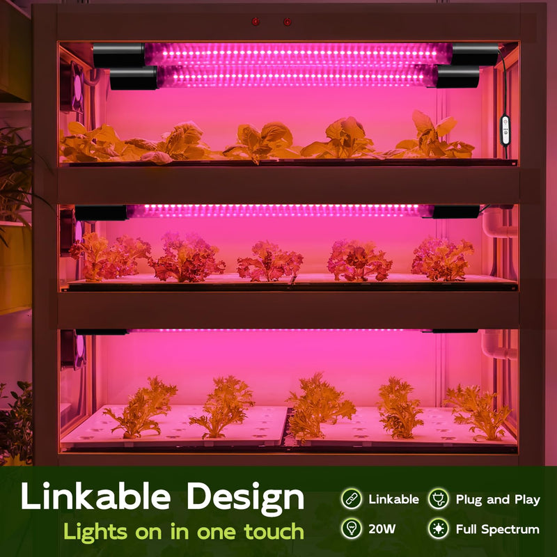 [Australia - AusPower] - Hlite 16inch 2 Pack LED Grow Lights - Linkable Grow Lights for Indoor Plants, Full Spectrum Plant Lights Plug and Hanging Design with Auto On/Off Timer Hanging Grow Light from Seedling to Flowering Black 2 x 20W TIMER 