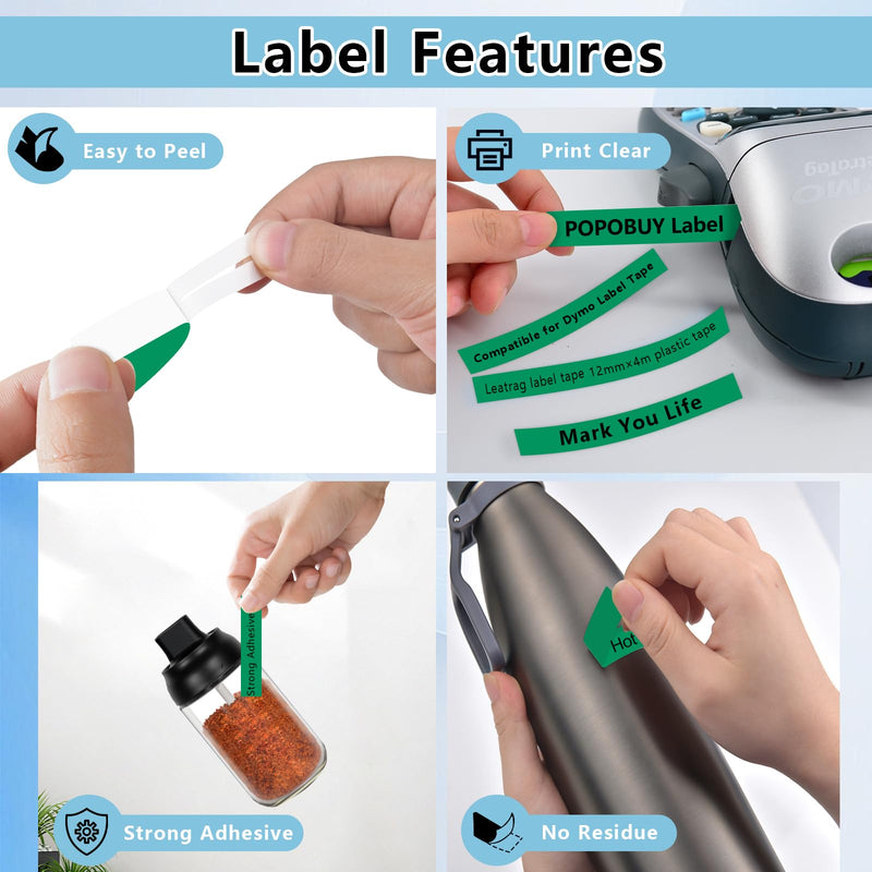 Compatible for Dymo Label Maker Refills 2PK Black on Green 91334 and 2PK Black on Red 91333 12mm x 4m Letratag Refills, for Letra Tag Label Maker LT100H LT100T QX50 XR