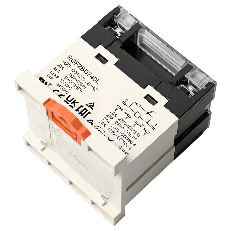 [Australia - AusPower] - 2Pack General Purpose Relay, RGF2BD740L, 25A 200-240VAC Coil Voltage, 6Pin Double Pole Single Throw Normally Open Contacts, with LED Indicator Light and Protection Cover, 35mm DIN Rail Mount 2 AC 220V 