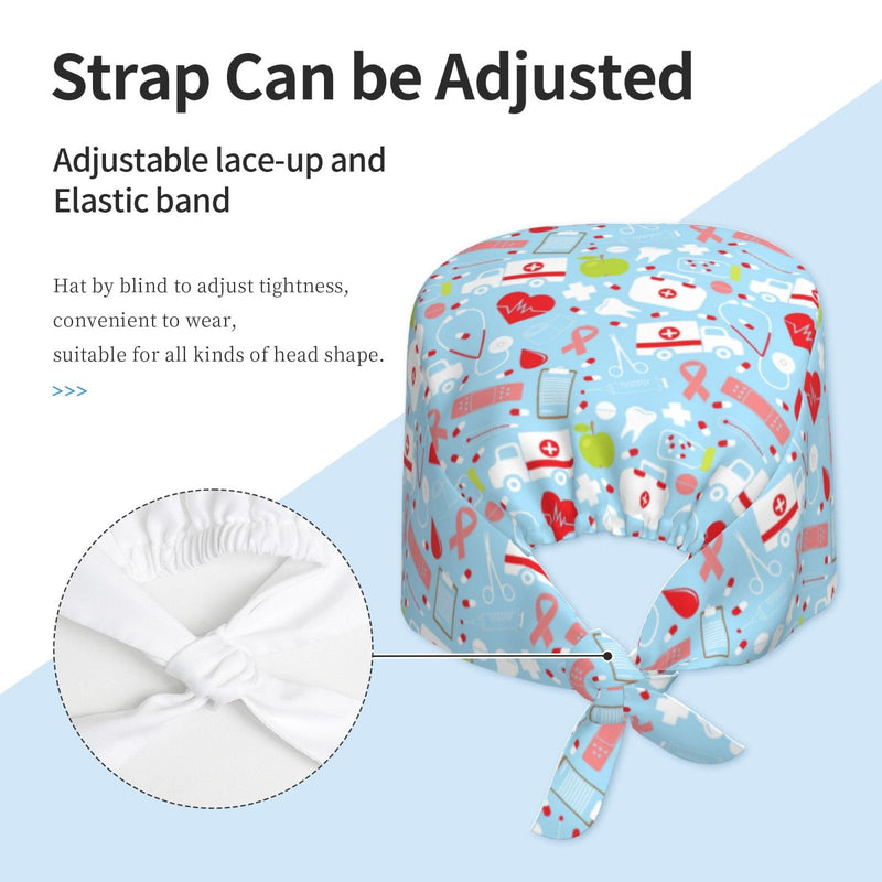 [Australia - AusPower] - Dental Tooth Care Scrub Caps with Sweatband Adjustable Working Cap Surgical Headgear for Women Men Stethoscope Dental Medicine Kit 