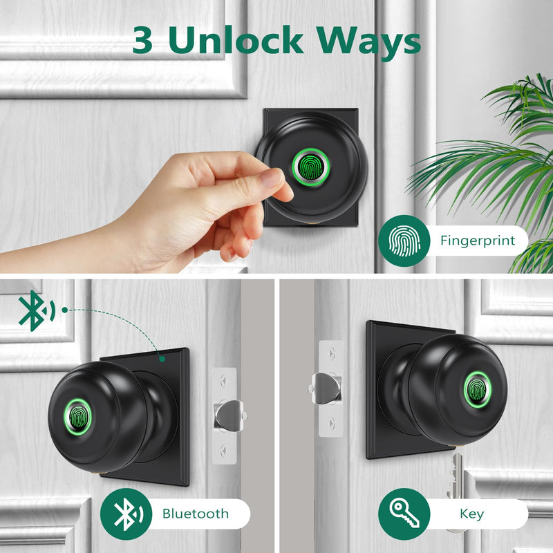 GeekTale Fingerprint Door Lock for Bedrooms, Fingerprint Door Knob with Lock, Smart Door Lock, App Control, Back-up Keys, Thumbprint Door Knob for Bedrooms, Office, Apartment Oil Rubbed Bronze-Rectangle