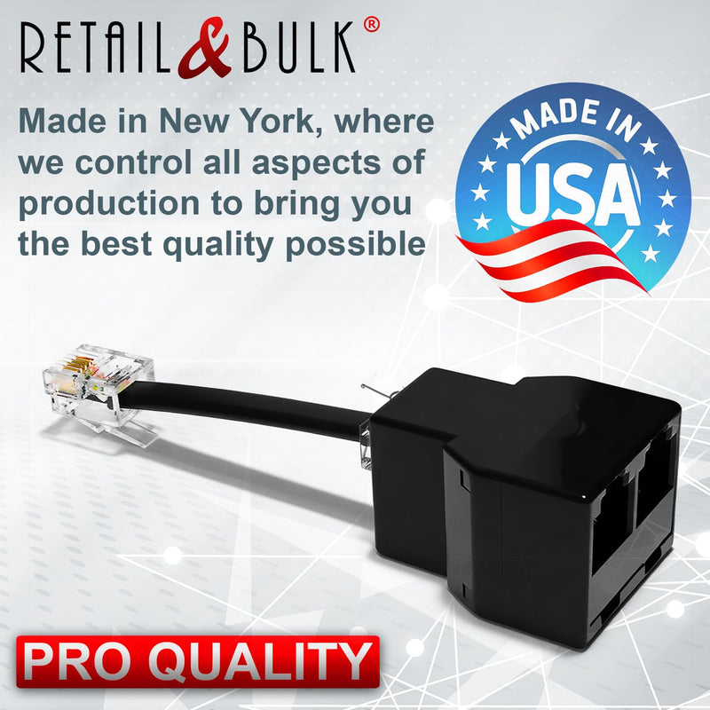 [Australia - AusPower] - Phone Jack Splitter for Landline Telephone RJ11 6P4C 2-Way in-Line or in-Wall Duplex Adapter (1 Splitter + 2.5 Inch Cable) Made in USA w/ 2.5 inch Cable Black 1 